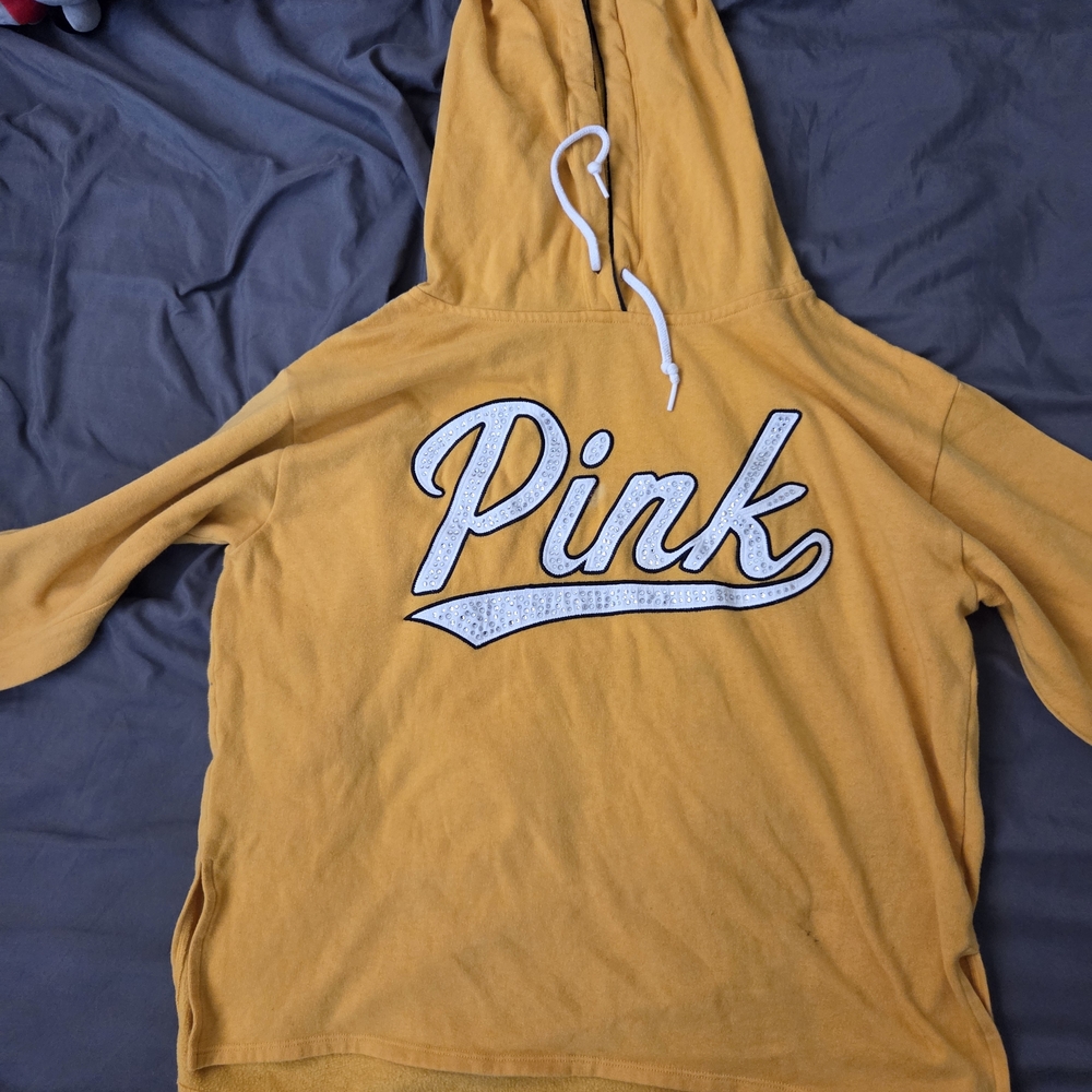 Yellow Hoodie with Pink Logo